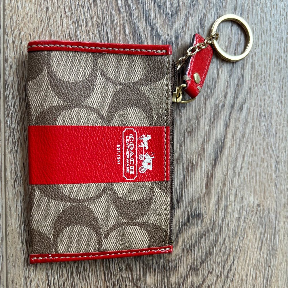 NEW Coach Wallet in Tan and Red with Keychain